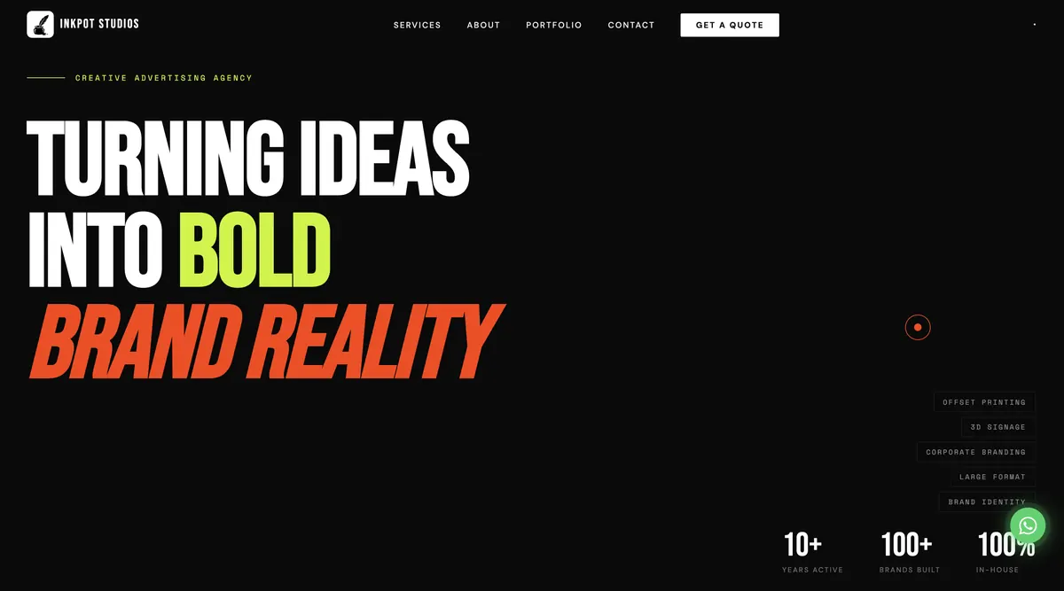 Inkpot Studios website homepage